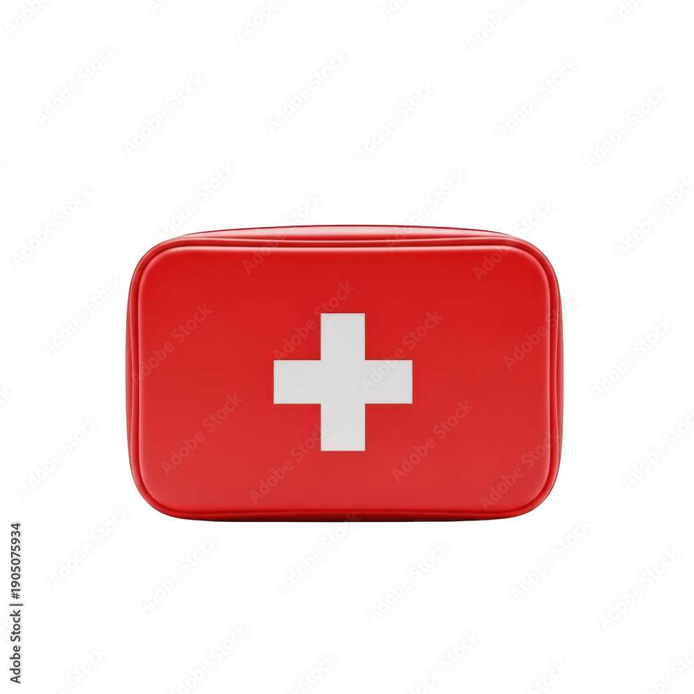 Obraz premium A red first aid kit with a white cross on it is displayed prominently.