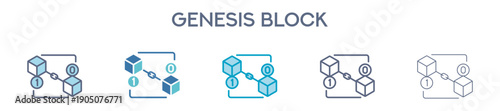 Genesis Block Icon Set - First Block Of Blockchain And Cryptocurrency Network 