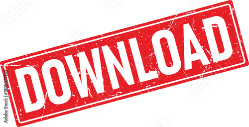 Distressed Red Rectangular Rubber Stamp Featuring DOWNLOAD Text on Transparent Background