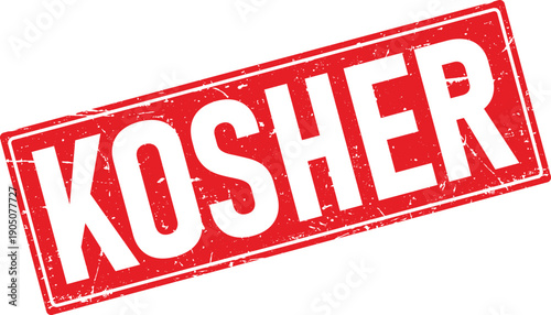 Red Distressed Rubber Stamp with Kosher Text on White Background Design