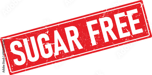 Distressed Sugar Free Text on Rectangular Red Rubber Stamp Impression Isolated