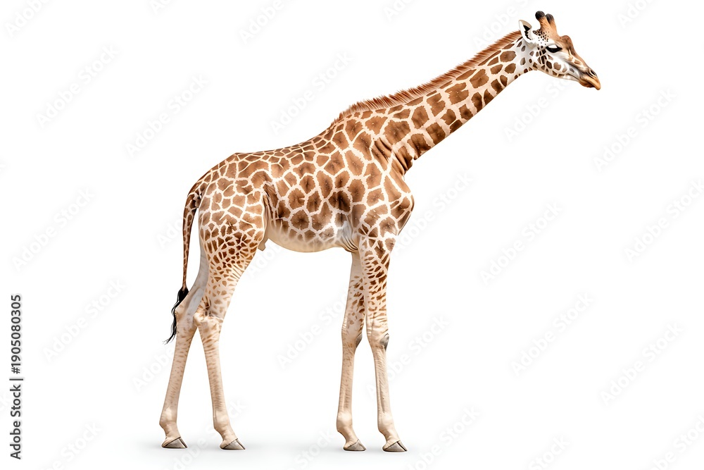 Obraz premium Graceful Giraffe Standing in Profile with an Isolated Background for Nature and Wildlife Concepts