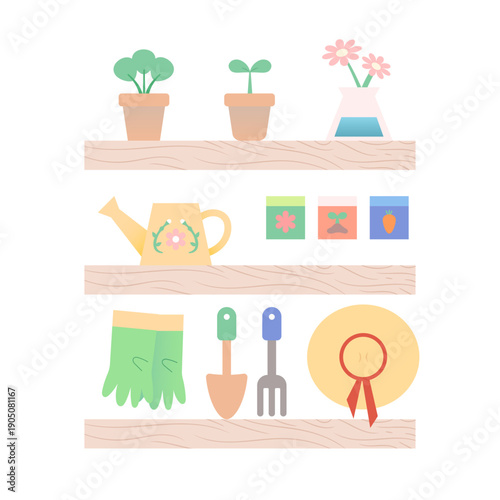 가드닝 소품과 선반 에셋 일러스트