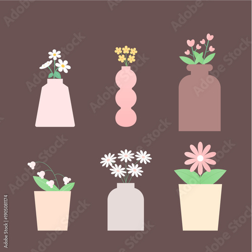 꽃 화병 일러스트 6종 세트