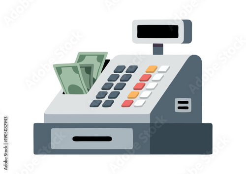 Cash Register Illustration with Cash Output – Retail POS