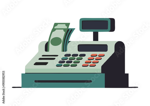 Cash Register with Cash Stacks – Retail Transaction Illustration