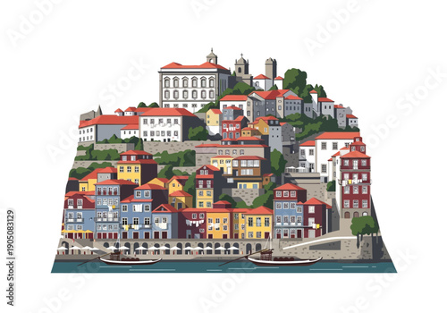 Colorful houses on a hillside town.