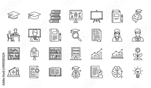 Education and learning process outline icon set vector