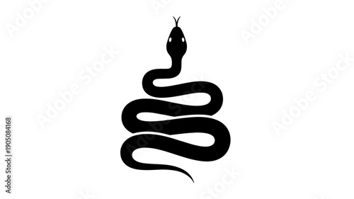 Snake Silhouette in Minimalist Style with Solid Black Color on White Background for Tattoo Design