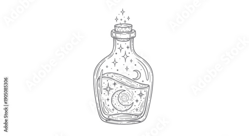 Mystical Potion Bottle with Moon and Stars Illustration