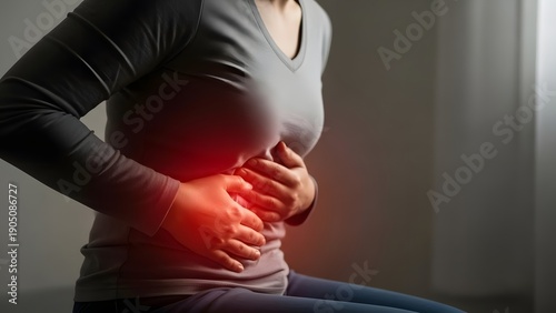 Faceless Person Holding Ribs with Rib Muscle Pain and Torso Injury Concept