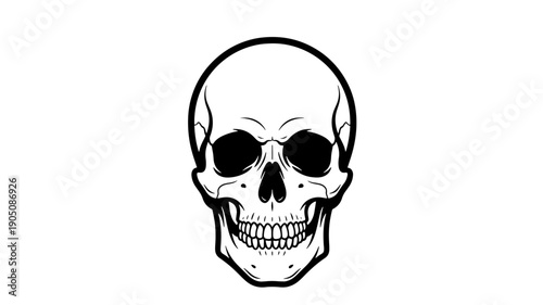 Human skull illustration in minimalist style with bold black lines on for halloween design isolated on a transparent background