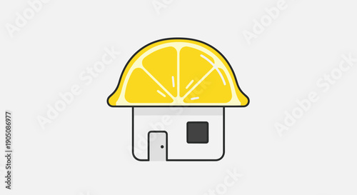Lemon Slice House Icon, Citrus Fruit Home Symbol, Abstract Food Building
