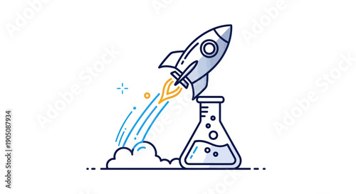 Rocket Launch From Laboratory Flask - Innovation and Science Concept