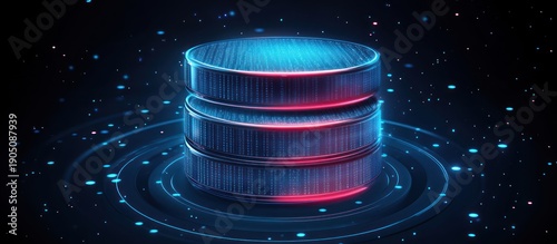 Database server digital illustration, glowing data, dark background, tech concept