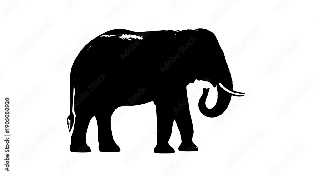 Fototapeta premium Elephant Silhouette Profile in Simple Elegant Black on for Wildlife Conservation isolated on a transparent background