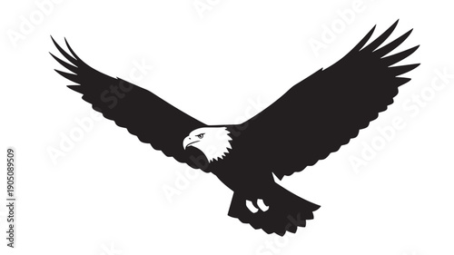 Bald Eagle Silhouette in Majestic Flight with Dramatic Black and Contrast on Isolated for Patriotic Symbol isolated on a transparent background