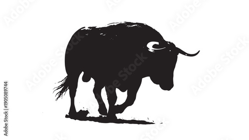 Bison Silhouette in Dramatic Pose with High Contrast Lighting on for Wildlife Illustration isolated on a transparent background