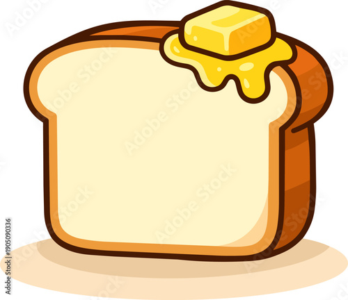 Cute flat bread slice with butter vector illustration isolated on white background.