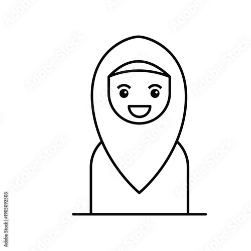 Muslim Woman Character Avatar in Hijab Headscarf Line Art