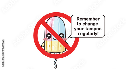 Cute Tampon Character with No Symbol and Reminder