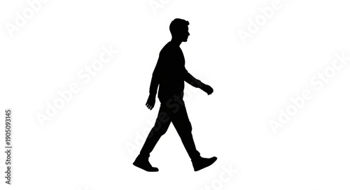 Silhouette of a person walking on a white background, isolated cutout.
