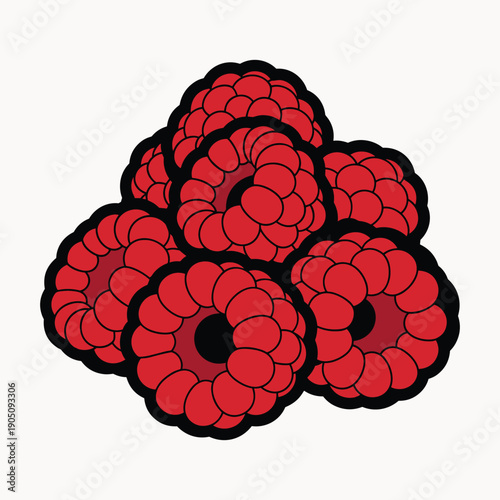 Vibrant red raspberries clustered together in a pyramid shape