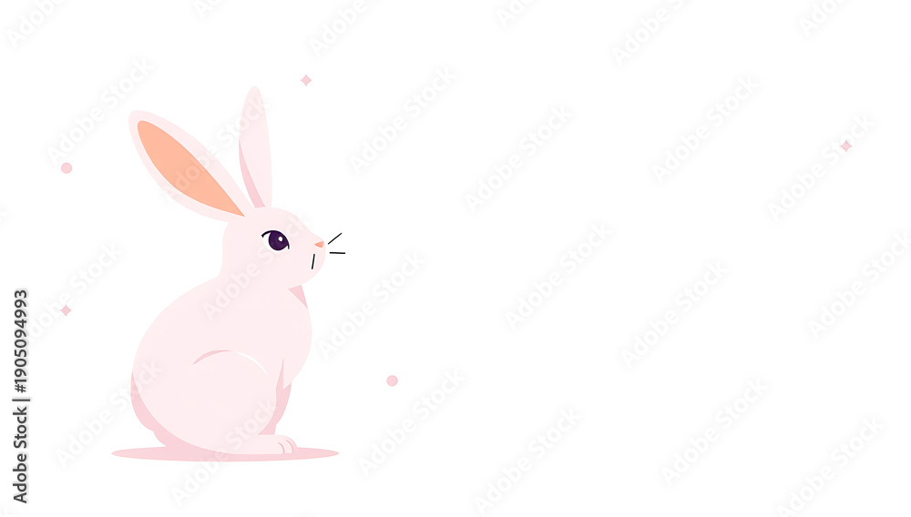 Obraz premium Charming pink rabbit with large ears sits attentively against a clean white background