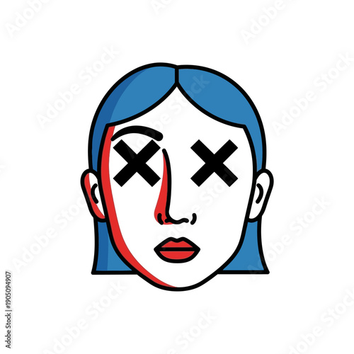 Cartoon Woman with X Eyes and Bruise.