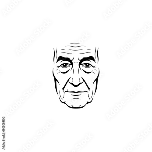 Detailed Illustration of Elderly Mans Face Closeup.
