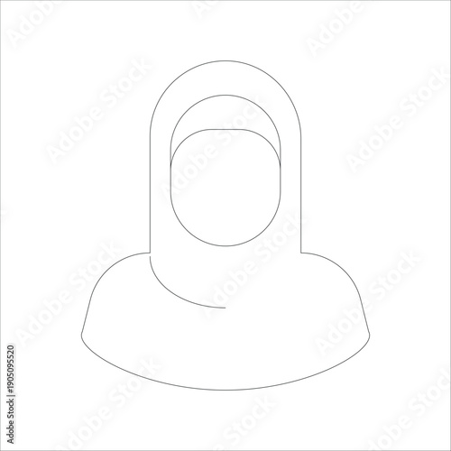 Muslim Woman Character Avatar in Hijab Line Art