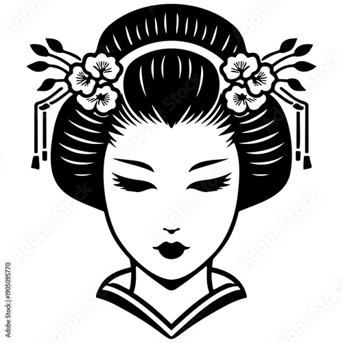 Japan Geisha Face Sketch Illustration.