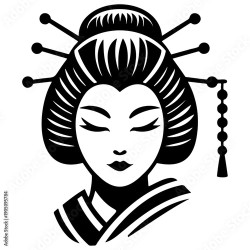 Japan Geisha Face Sketch Illustration.