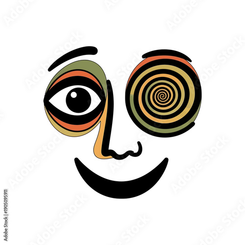 Stylized Cartoon Face with Spiral Eye.