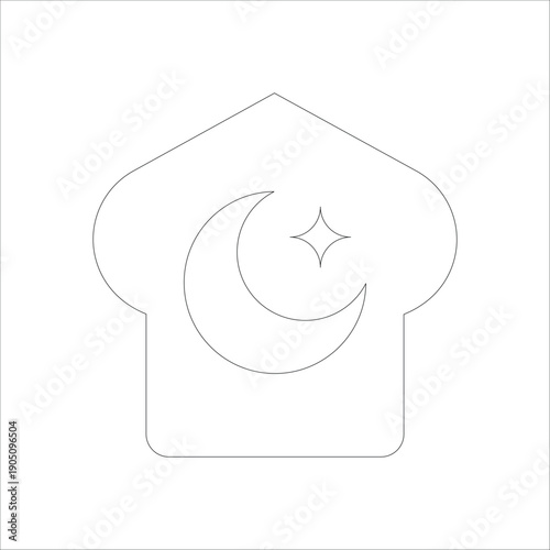 Outline Icon of Traditional Muslim Cap with Crescent Moon Symbol