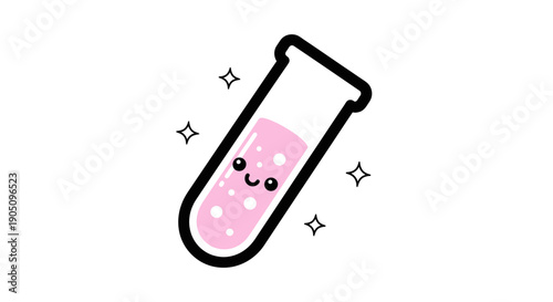 Cute Cartoon Test Tube with Pink Liquid and Sparkles - Science Icon
