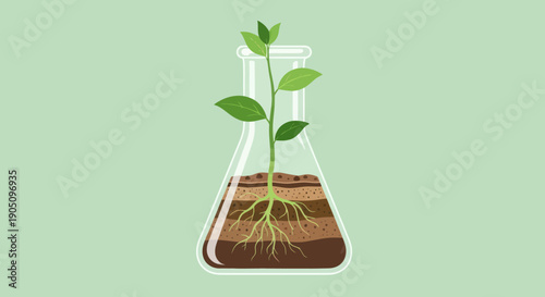 Plant Growth in Laboratory Flask, Science and Nature Concept