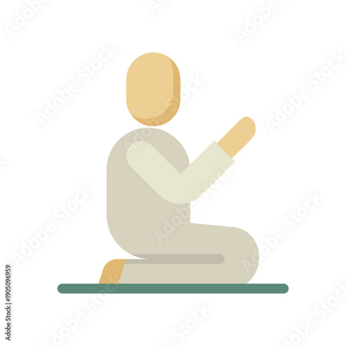Muslim Man Character Kneeling in Prayer Position Flat Illustration