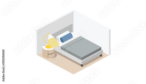 Isometric bedroom interior cutaway view design