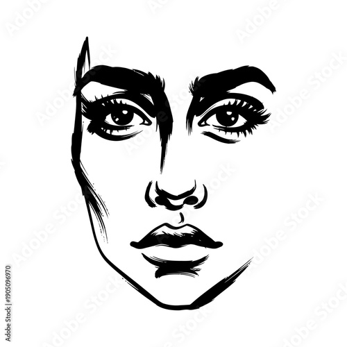 Woman Face Illustration with Bold Features.