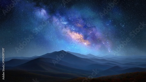 Stunning Night Sky View with Milky Way Galaxy Over Majestic Mountains in Serene Landscape Environment Perfect for Nature Lovers and Astronomy Enthusiasts
