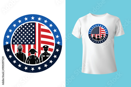 American Flag with military soldier Vector, Grunge vintage, poster and t shirt design vector Illustration
