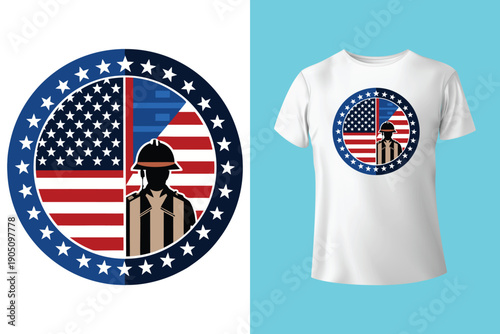 American Flag with military soldier Vector, Grunge vintage, poster and t shirt design vector Illustration