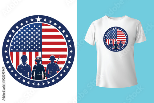 American Flag with military soldier Vector, Grunge vintage, poster and t shirt design vector Illustration