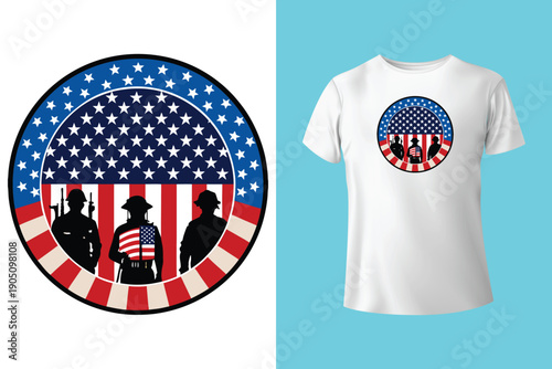 American Flag with military soldier Vector, Grunge vintage, poster and t shirt design vector Illustration