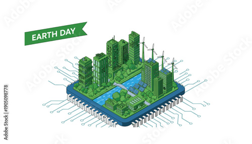 Smart city green energy isometric eco