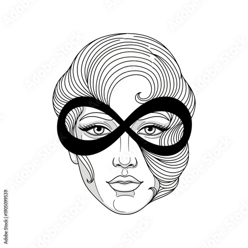 Woman Wearing Infinity Symbol Eye Mask.