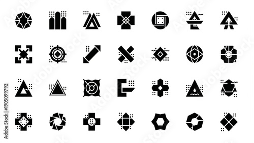 Diverse Collection of Modern Abstract Geometric Symbols and Minimalist Vector Icons for Design
