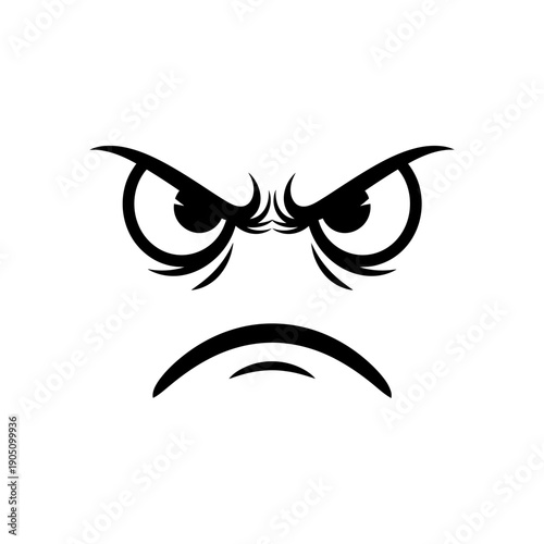 Angry Face Illustration with Frowning Eyes.