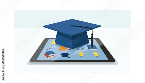 Graduation cap on tablet education technology